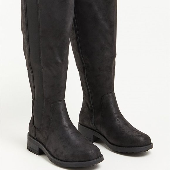 torrid Shoes - Torrid - Chelsea Knee Boot - Faux Oil Suede Black (9.5WW)
